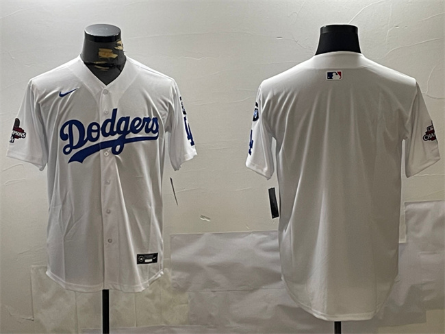 Men's White Los Angeles Dodgers Blank 2024 World Series Champions With Fernando Memorial Patch Home Limited Stitched Baseball Jersey